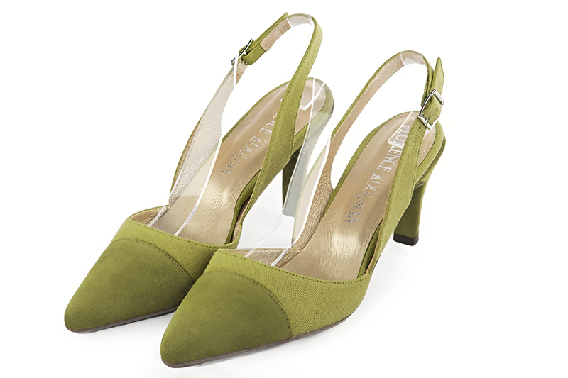 Pistachio green women's slingback shoes. Tapered toe. Medium slim heel. Front view - Florence KOOIJMAN
